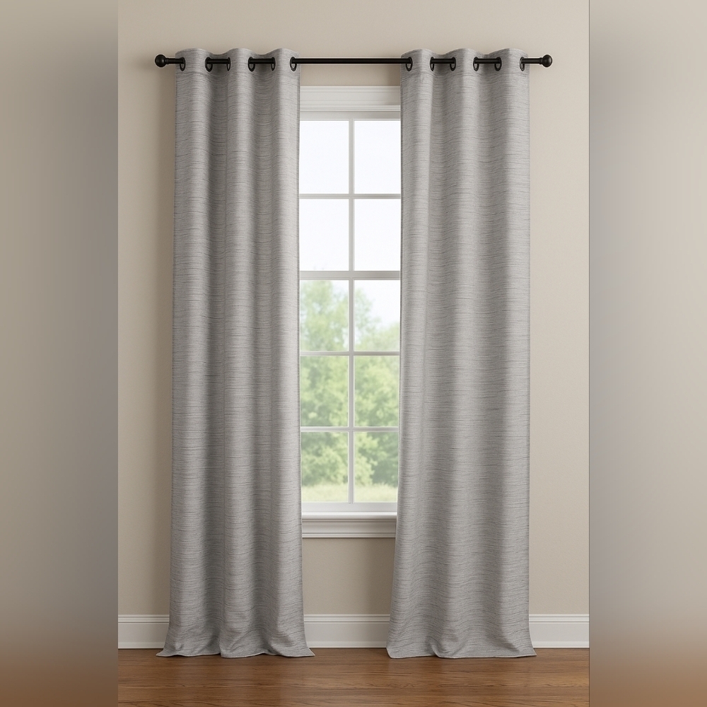 SALT Blue, White, & Gray Heathered Fabric Panels. 2 Panels with Grommets